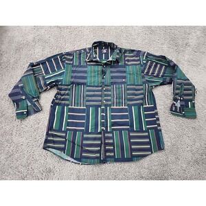 Salty Dog Button Up Shirt Mens L Green Geometric Patchwork 90s Imperial Poplin